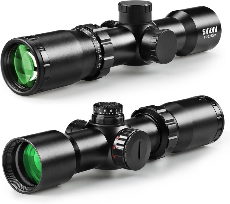 SVITVU Professional Crossbow Scope, 300-450FPS(1.5-5x32), 20-100 Yards High Brightness and high Definition Red and Green Etched Glass Reticle, Free 20mm mounts - Image 5